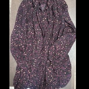 LOFT Purple Long Sleeve Ruffled Blouse